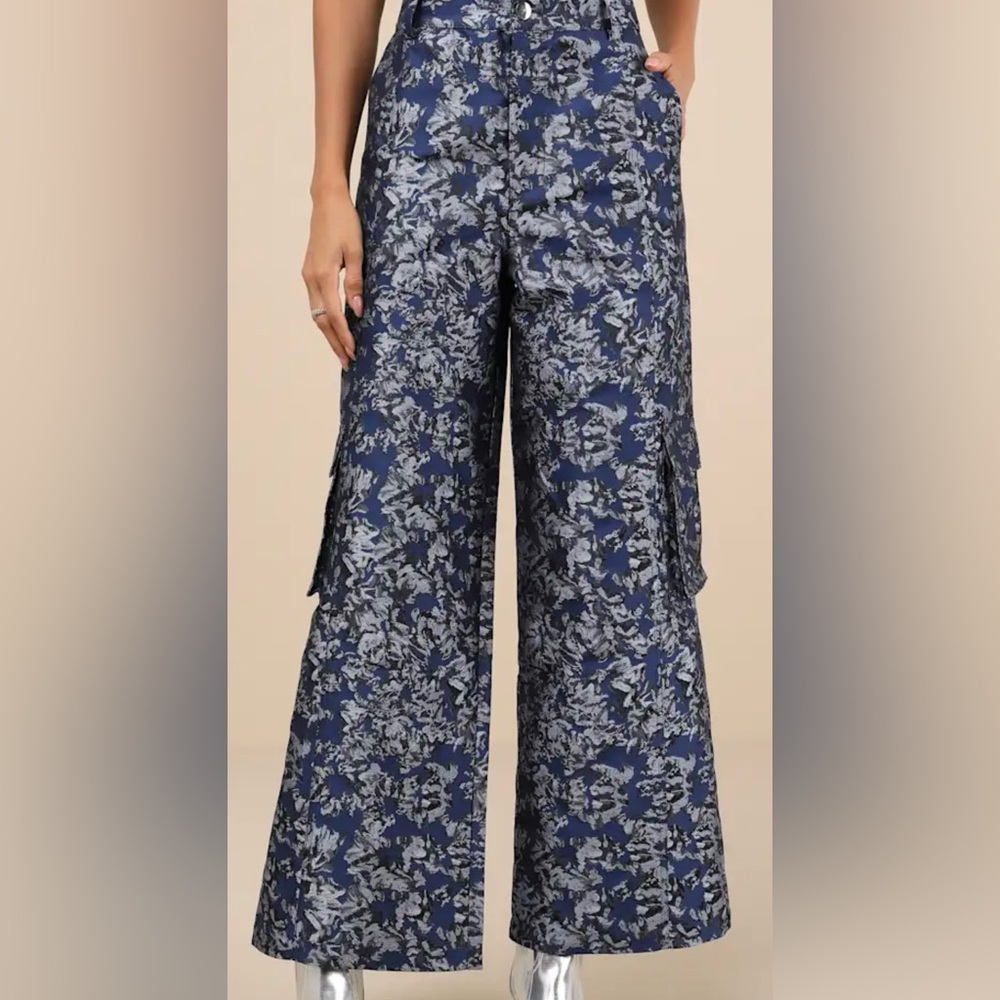 Navy Jacquard Cargo Pants